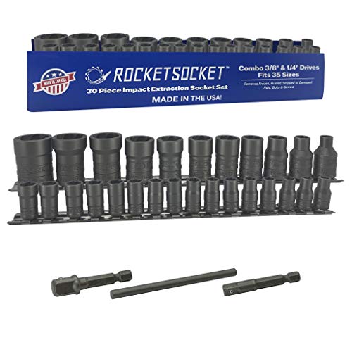 ROCKETSOCKET 30 pc set combo 3/8" & 1/4" Drives Extractor Socket Set 
